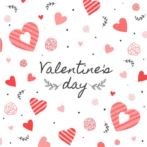 Cute Background With Heart, Leaves, Flowers And Dots To Valentine's Day vector