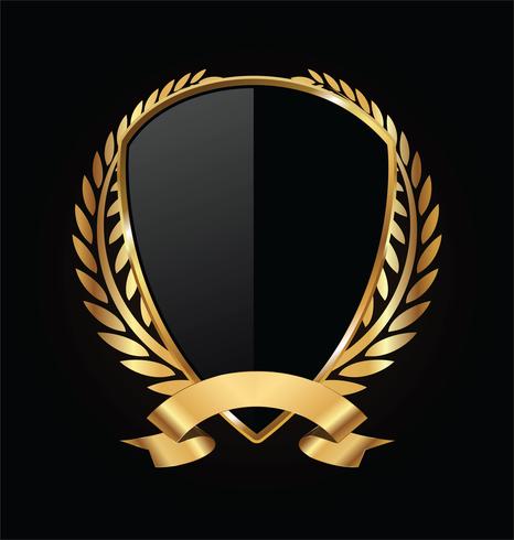 Gold and black shield with gold laurels vector