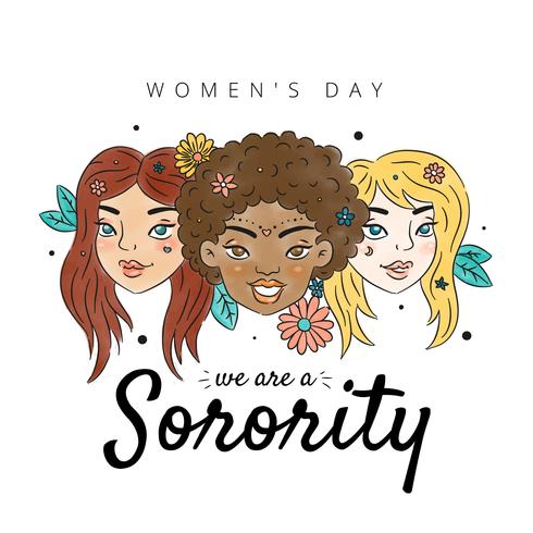 Cute Girls With Different Ethnians,  Leaves And Flowers vector
