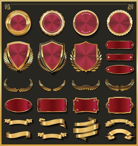 Retro golden ribbons labels and shields vector collection