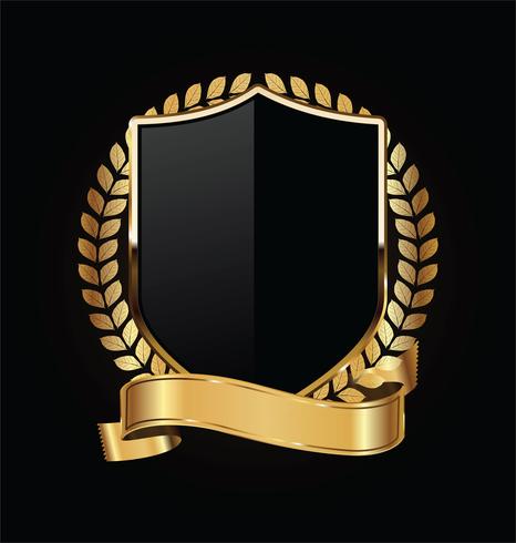 Gold and black shield with gold laurels vector