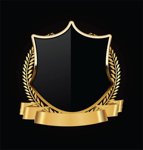 Gold and black shield with gold laurels vector