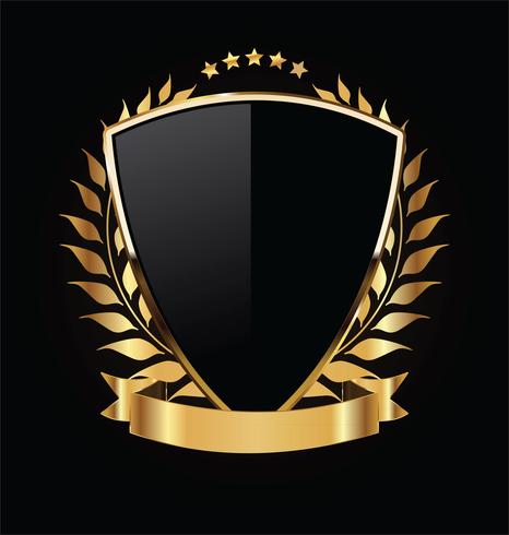 Gold and black shield with gold laurels vector
