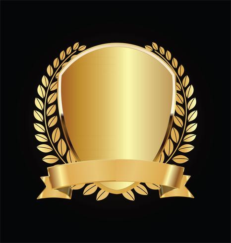 Gold and black shield with gold laurels vector