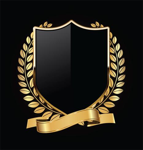 Gold and black shield with gold laurels vector