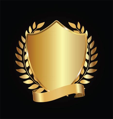 Gold and black shield with gold laurels vector