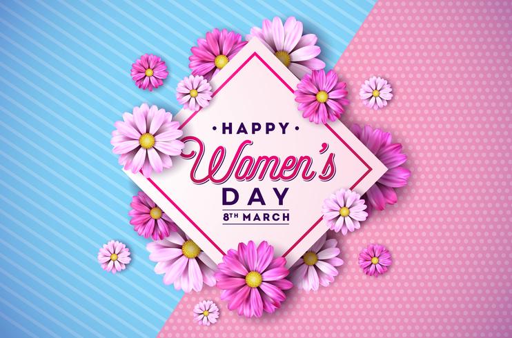 Tarjeta de felicitación floral del día feliz de la mujer vector