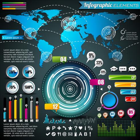 Mapa del mundo y gráficos de información. vector