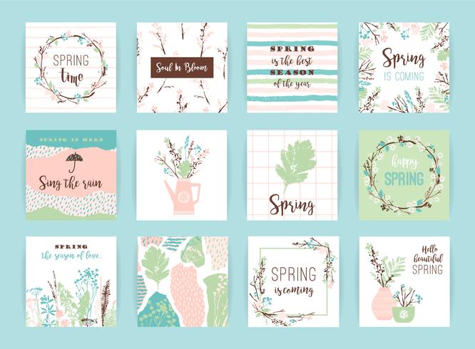 Set of artistic creative spring cards. vector