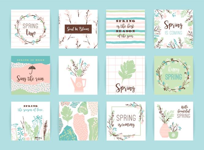 Conjunto de tarjetas de primavera creativas artísticas. vector