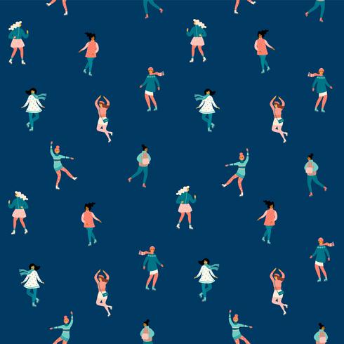 Vector seamless pattern with women skate. Trendy retro style.