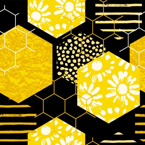 Seamless geometric pattern with honeycomb. Trendy hand drawn textures. vector