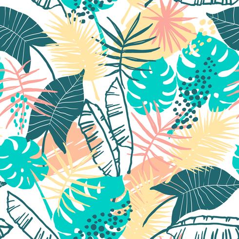 Seamless exotic pattern with tropical plants. vector