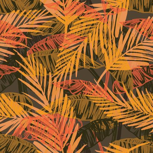 Seamless exotic pattern with palm leaves. vector