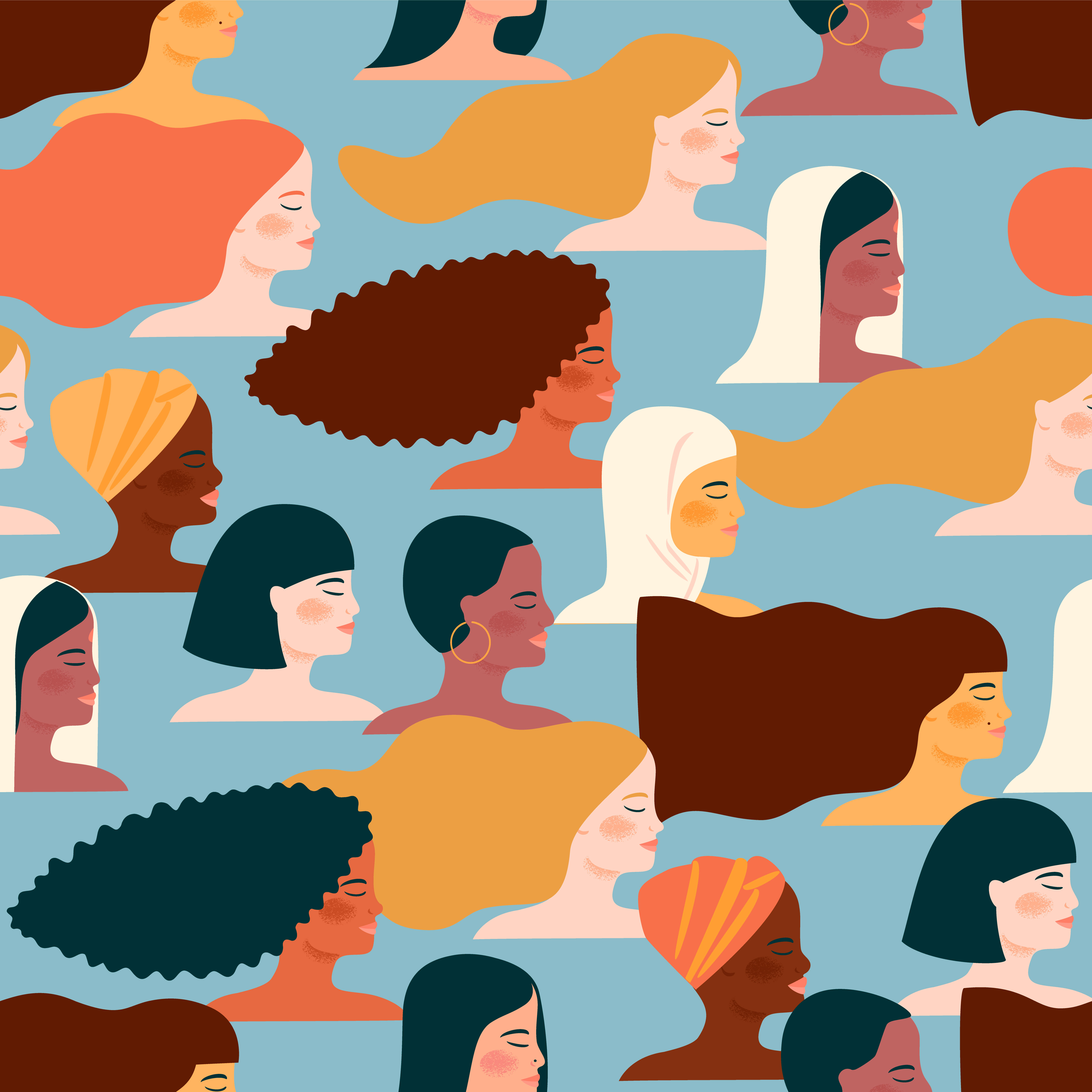 International Womens Day. Vector seamless pattern with with women