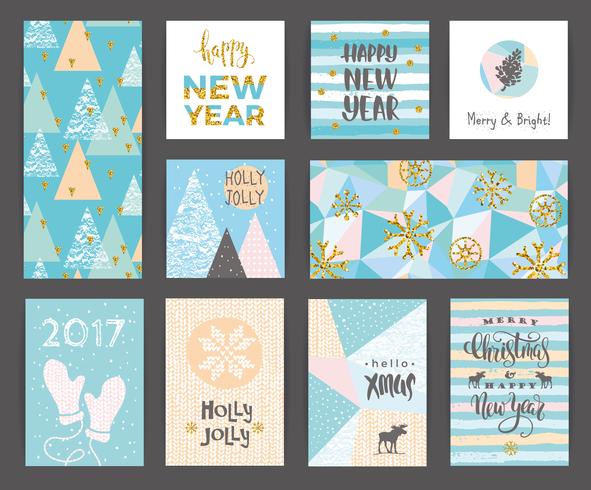 Set of artistic creative Merry Christmas and New Year cards. vector