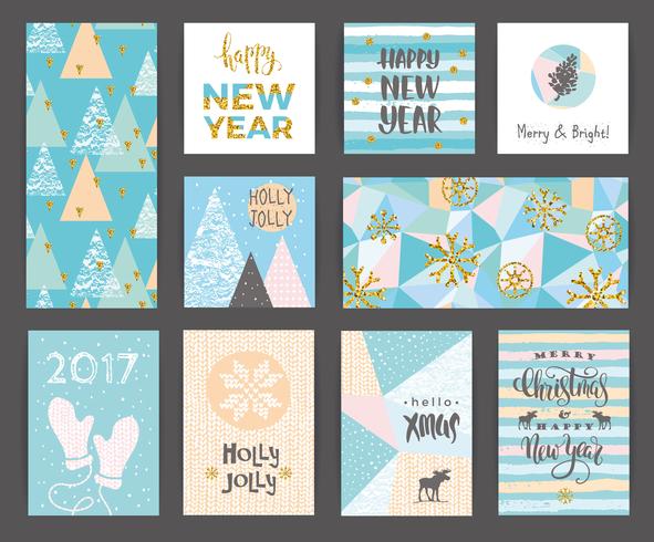 Conjunto de tarjetas creativas artísticas de feliz Navidad y año nuevo. vector