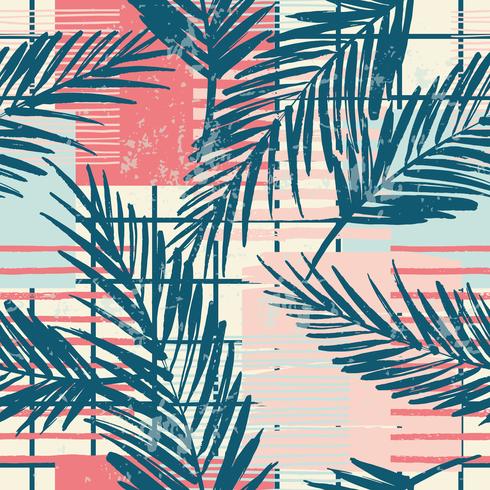 Trendy seamless exotic pattern with palm and geometric elements. vector