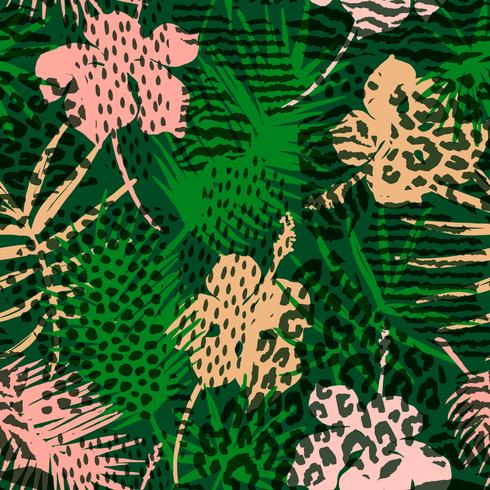 Seamless exotic pattern with tropical plants. vector