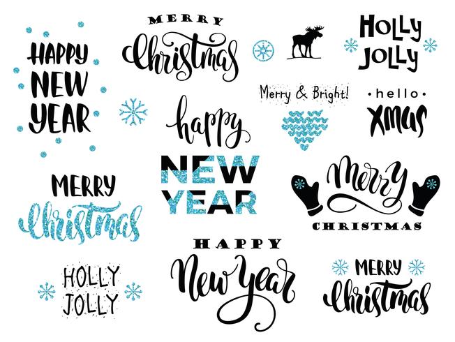 Feliz navidad y próspero año nuevo. Vector de caligrafía de letras