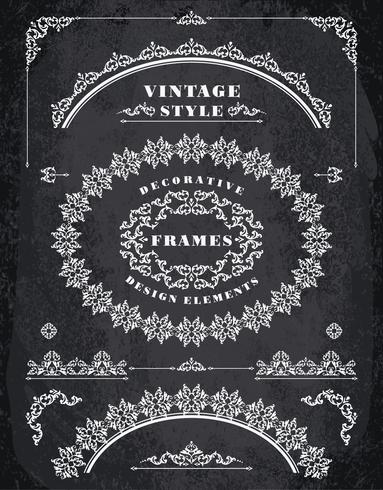 Set of Retro Vintage Frames and Borders.  Chalk Board Background vector