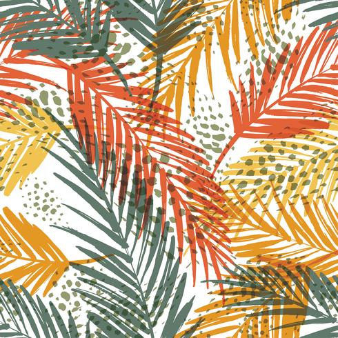 Seamless exotic pattern with palm leaves. vector
