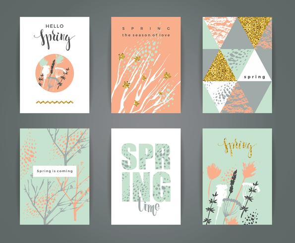 Set of artistic creative spring cards. vector