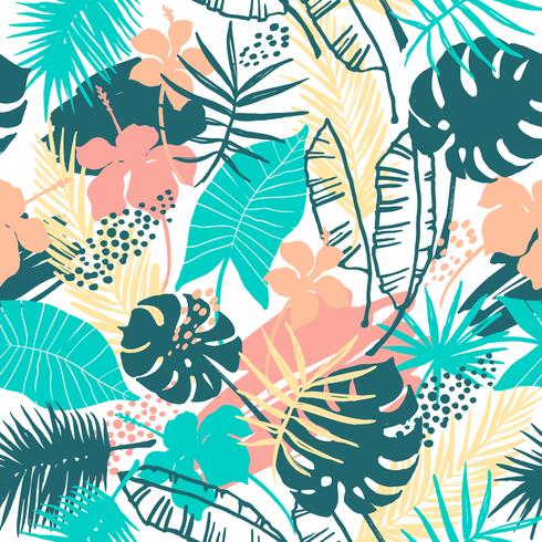 Sin fisuras patrón exótico con plantas tropicales. vector