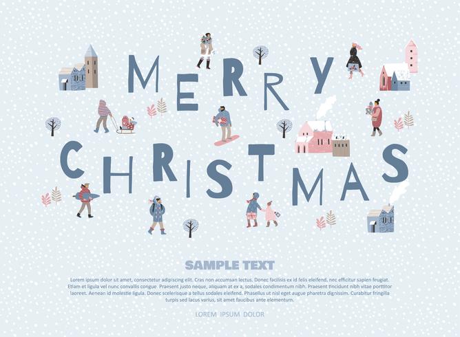 Christmas and Happy New Year illustration whit people. vector