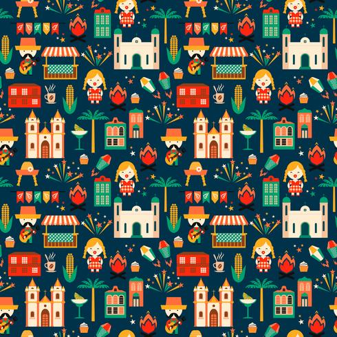 Latin American holiday, the June party of Brazil. Flat seamless pattern vector