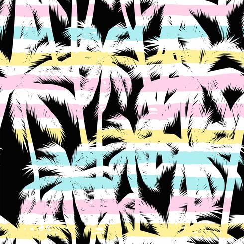 Trendy seamless exotic pattern with palm and geometric elements. vector