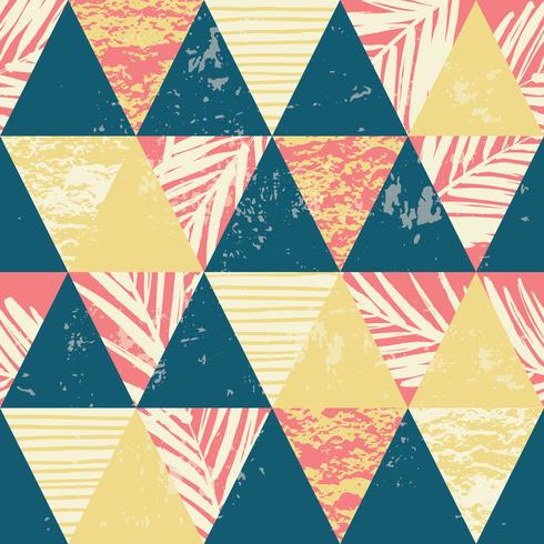 Seamless exotic pattern with palm leaves on geometric background vector