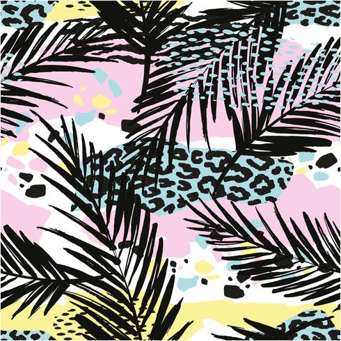 Trendy seamless exotic pattern with palm and animal prins vector