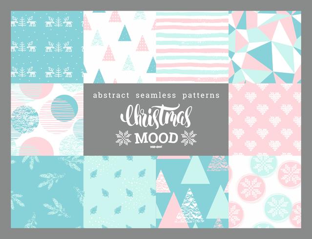 Christmas and New Year abstract geometric  ornamental seamless patterns. vector