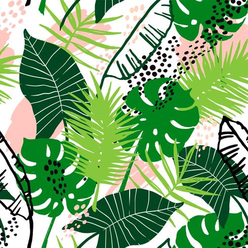 Seamless exotic pattern with tropical plants. vector