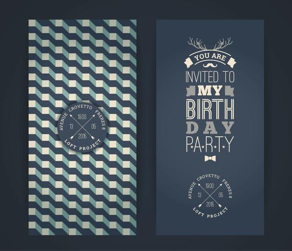 Happy birthday invitation, vintage retro background with geometr vector