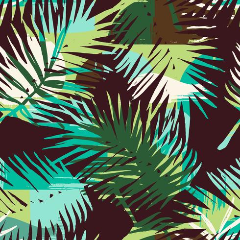 Seamless exotic pattern with tropical plants and artistic background vector