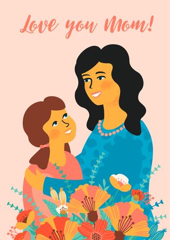 Happy Mothers Day. Vector illustration with women and child.