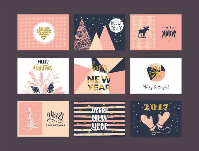 Set of artistic creative Merry Christmas and New Year vector