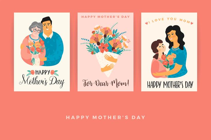 Feliz día de la madre. Plantillas vectoriales para tarjetas, carteles, pancartas y otros usos. vector