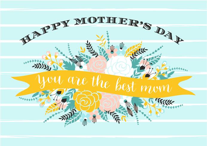 Happy Mothers Day lettering greeting card with Flowers. vector