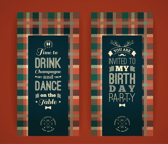Happy birthday invitation, vintage retro background with plaid p vector