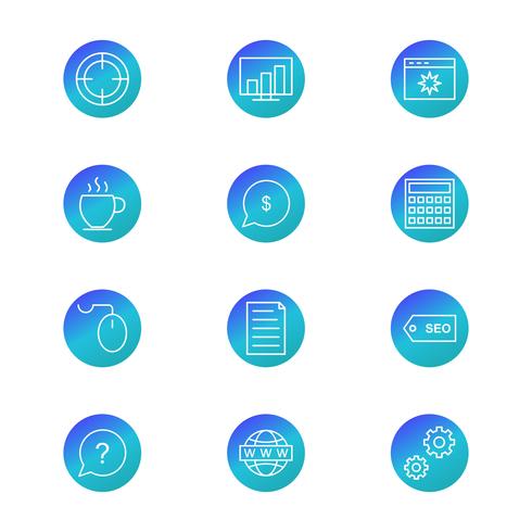 Conjunto de vectores SEO posicionamiento en buscadores iconos de optimización