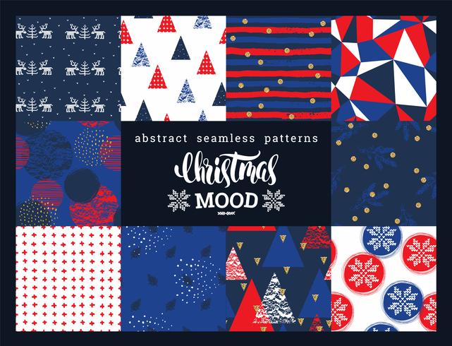 Christmas and New Year Set. Abstract geometric and ornamental seamless patterns. vector