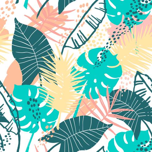 Seamless exotic pattern with tropical plants. vector