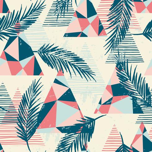 Trendy seamless exotic pattern with palm and geometric elements. vector