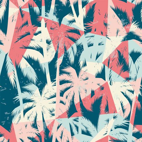 Trendy seamless exotic pattern with palm and geometric elements. vector