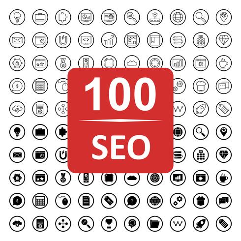 Conjunto de vectores SEO posicionamiento en buscadores iconos de optimización