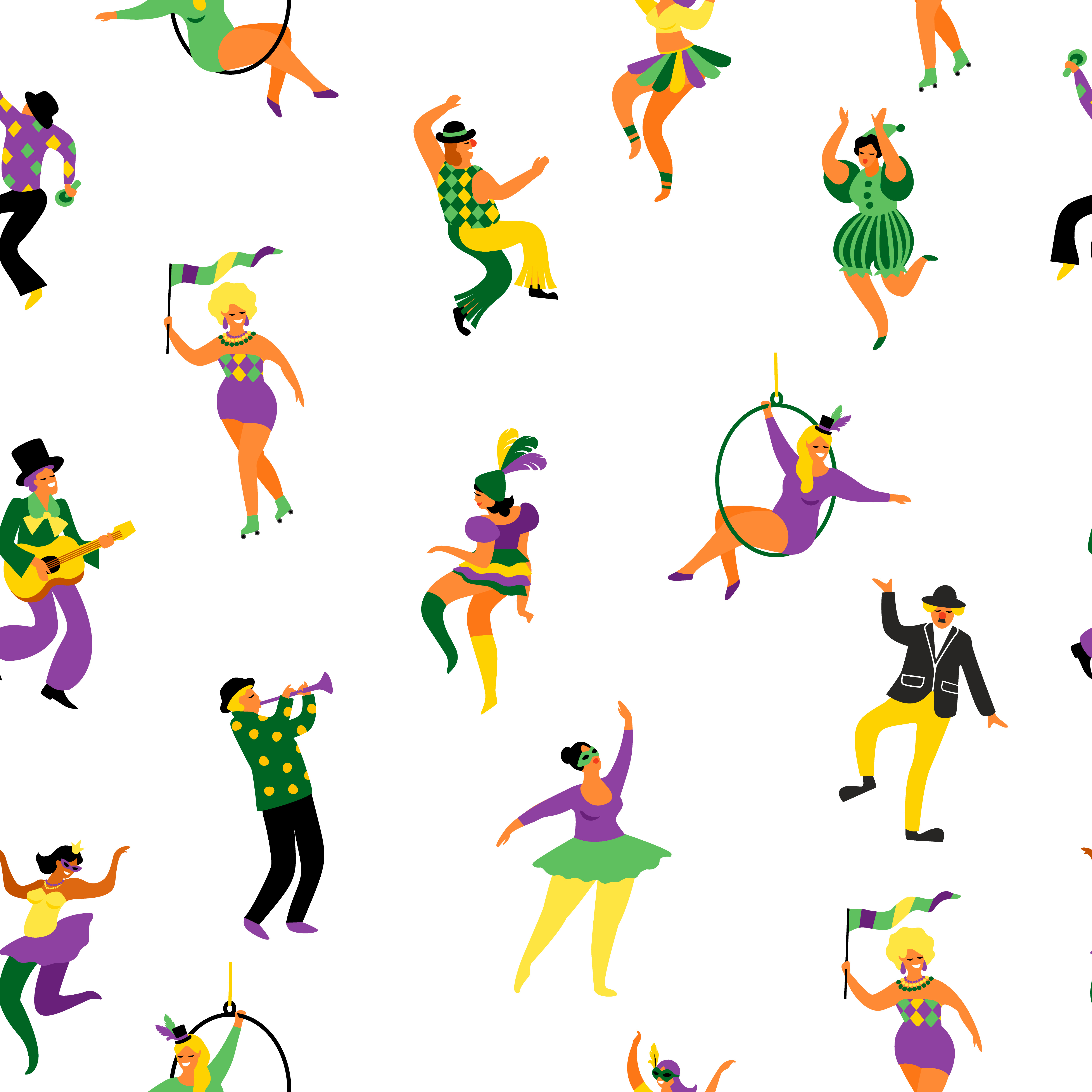 Mardi gras. Seamless pattern with funny dancing men and women in bright ...