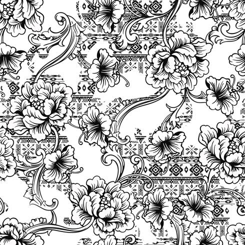 Eclectic fabric seamless pattern. Ethnic background with baroque ornament. vector